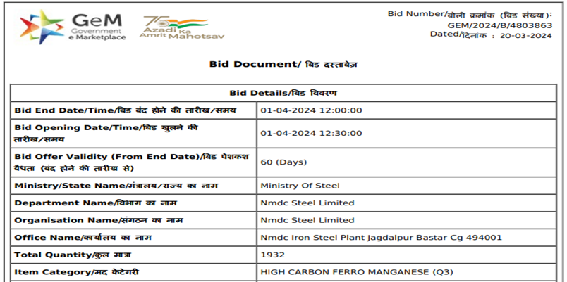 India: NMDC floats 1,932 t ferro manganese purchase tender