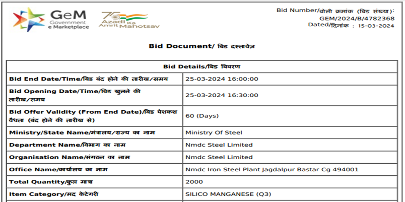 India: NMDC floats 2,000 t silico manganese purchase tender