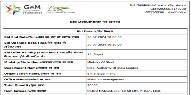 India: SAIL-BSP floats over 20,000 t of silico manganese purchase tender