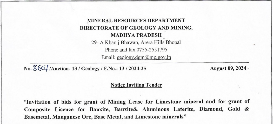 India: Madhya Pradesh govt invites tender for mineral blocks