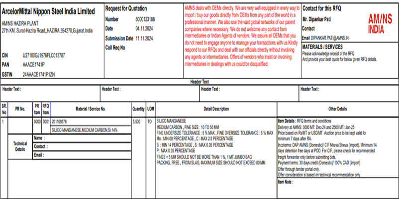 India: AM/NS issues 5,500-t silico manganese purchase tender