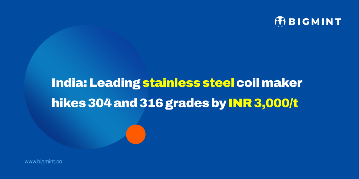 India: Leading stainless steel coil maker hikes 304, 316 grade prices by INR 3,000/t ($35/t)