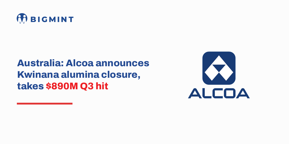 Alcoa to permanently close Kwinana alumina refinery, incurring $890 million Q3 charge