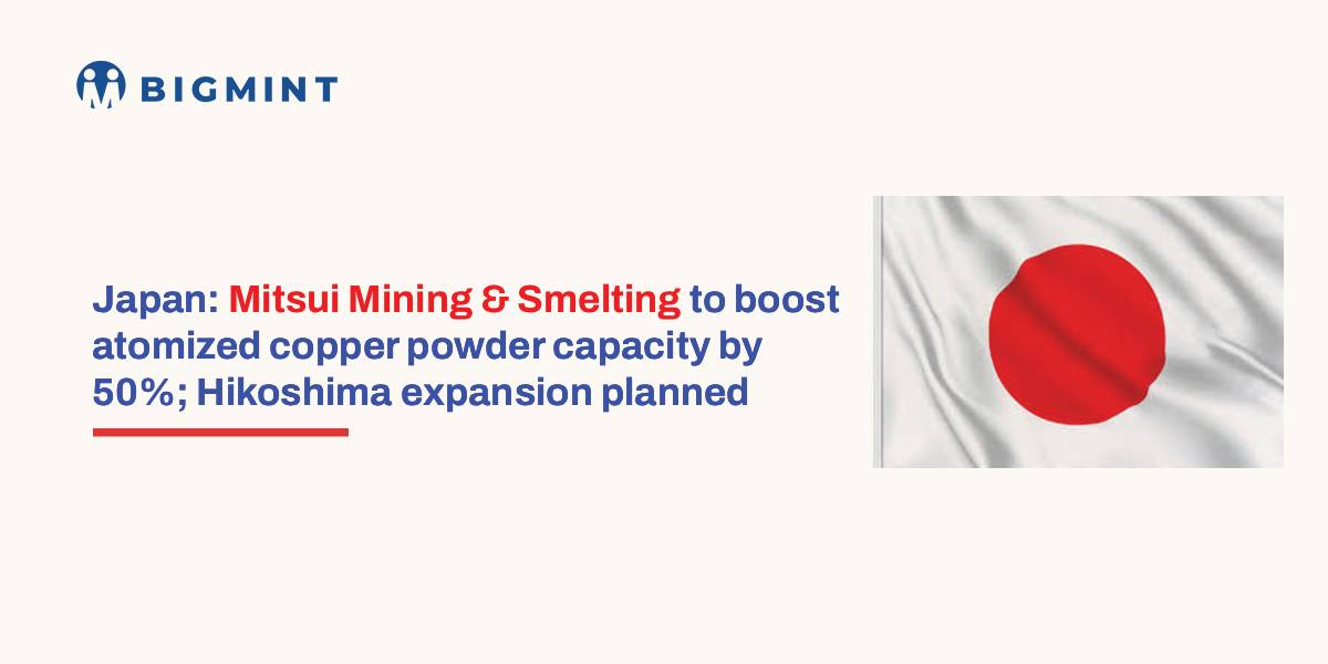 Japan: Mitsui to boost atomised copper powder production capacity by 50% by next year