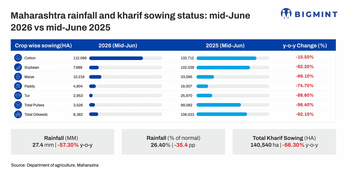 India: Maharashtra monsoon deficit stalls kharif sowing; acreage at one-third of last year’s pace