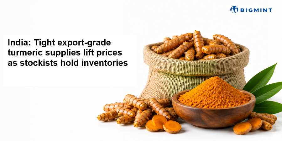 India: Tight export-grade turmeric supplies lift prices as stockists hold inventories