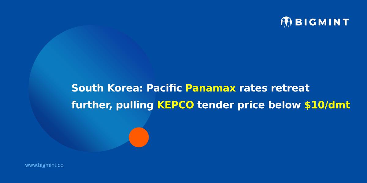 South Korea: Pacific Panamax rates retreat further, pulling KEPCO tender price below $10/dmt