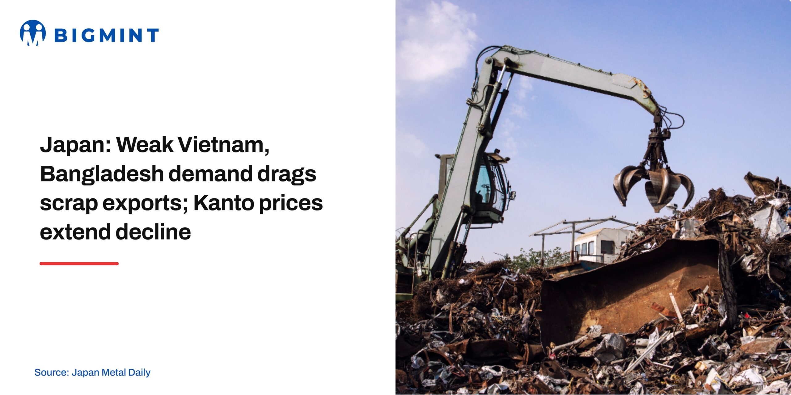 Japan: Weak Vietnam, Bangladesh demand drags scrap exports; Kanto prices extend decline