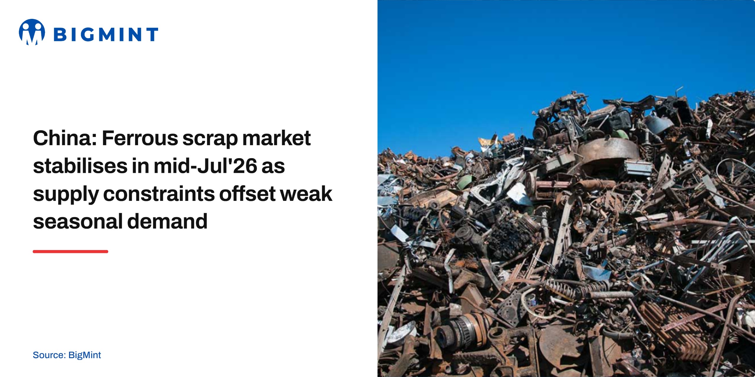 China: Ferrous scrap market stabilises in mid-Jul'26 as supply constraints offset weak seasonal demand