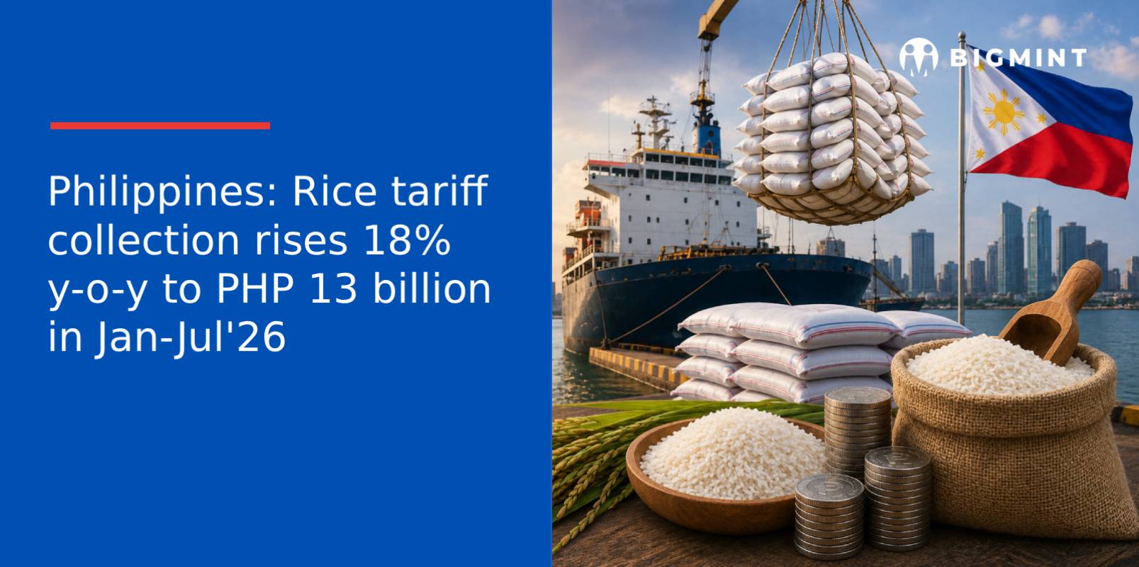 Philippines: Rice tariff collection rises 18% y-o-y to PHP 13 billion in Jan-Jul’26