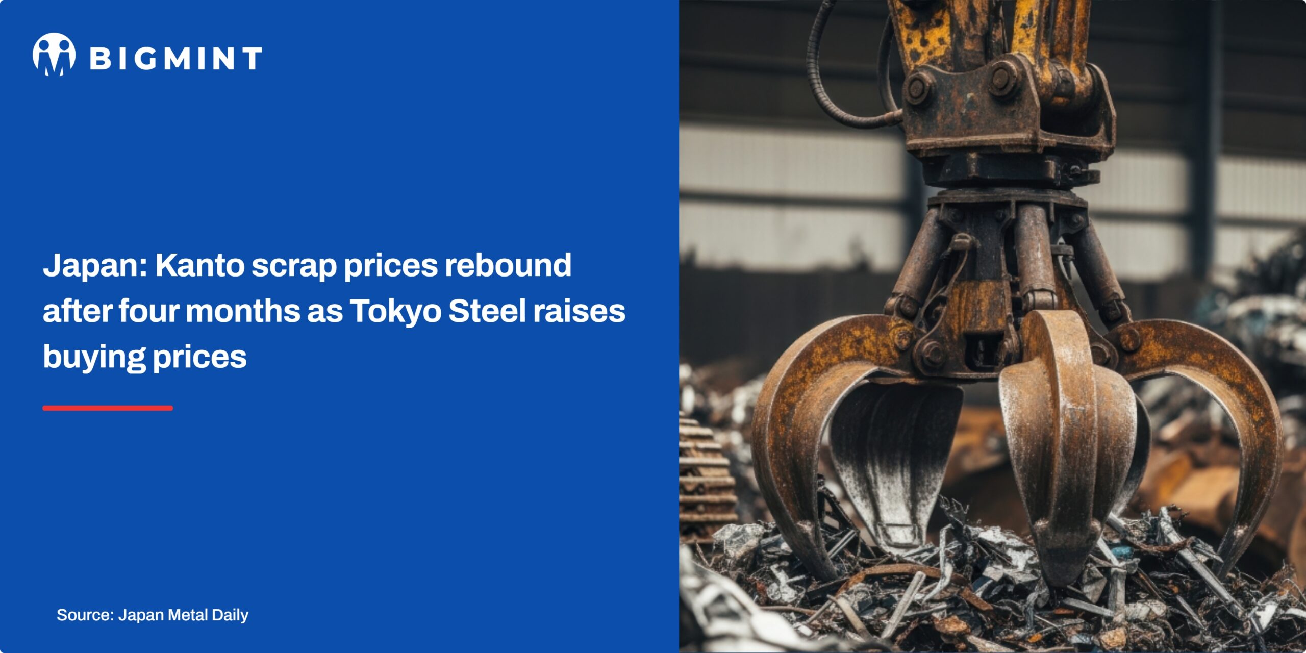 Japan: Kanto scrap prices rebound after four months as Tokyo Steel raises buying prices